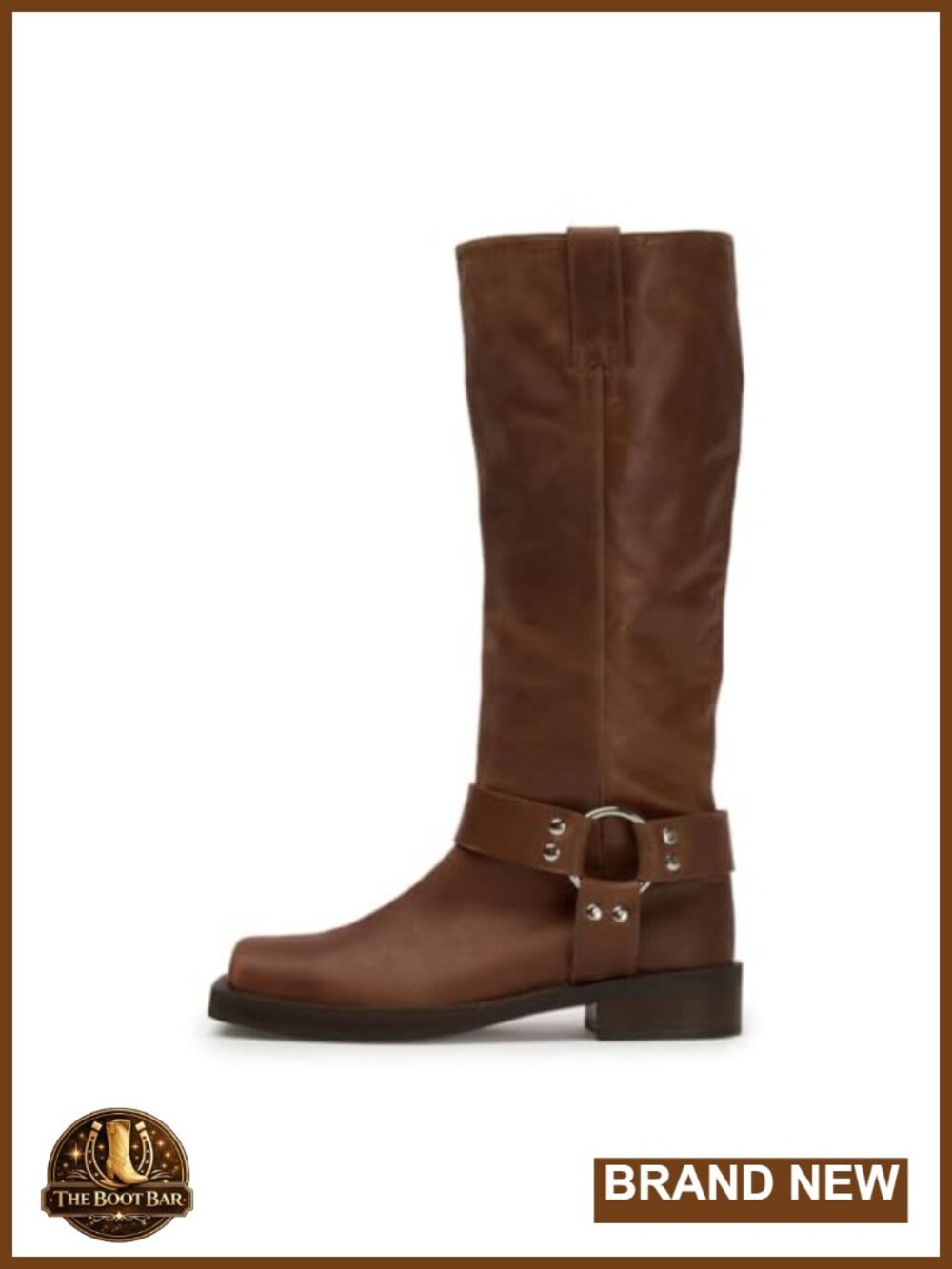 Women's Knee High Square Toe Low Heel Buckle Moto Boots Pull-On Wide Calf